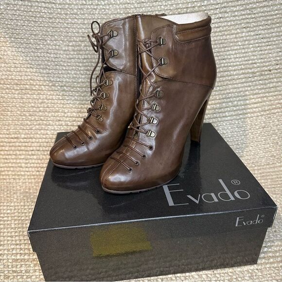 NWT Evado high heel leather lace up boots sz 39 - Picture 1 of 13